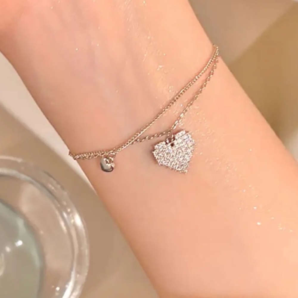 Sterling Silver Cubic Zirconia Heart Bracelet